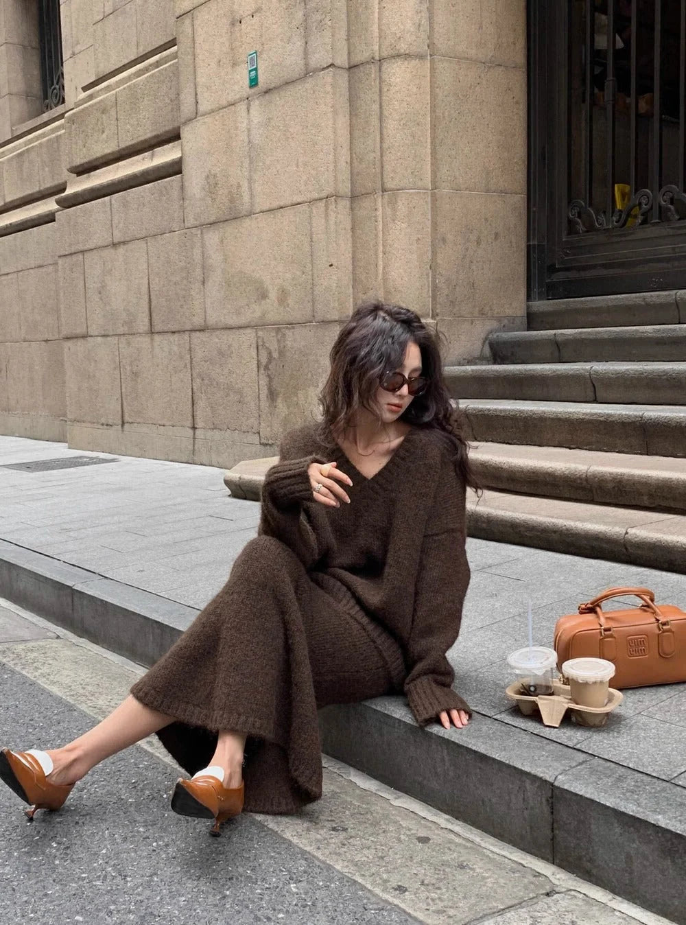 Morgan Collection | Women's Outfit Set with V-Neck Sweater & Flare Midi Skirt | Cozy Stylish Clothing for Effortless Elegance 3
