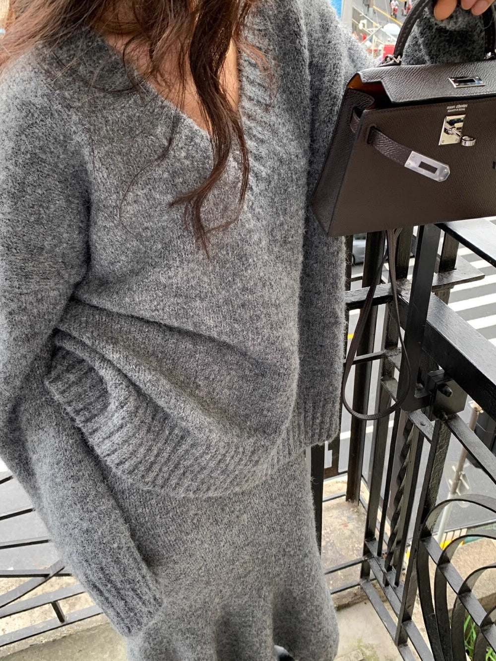 Morgan Collection | Women's Outfit Set with V-Neck Sweater & Flare Midi Skirt | Cozy Stylish Clothing for Effortless Elegance 4
