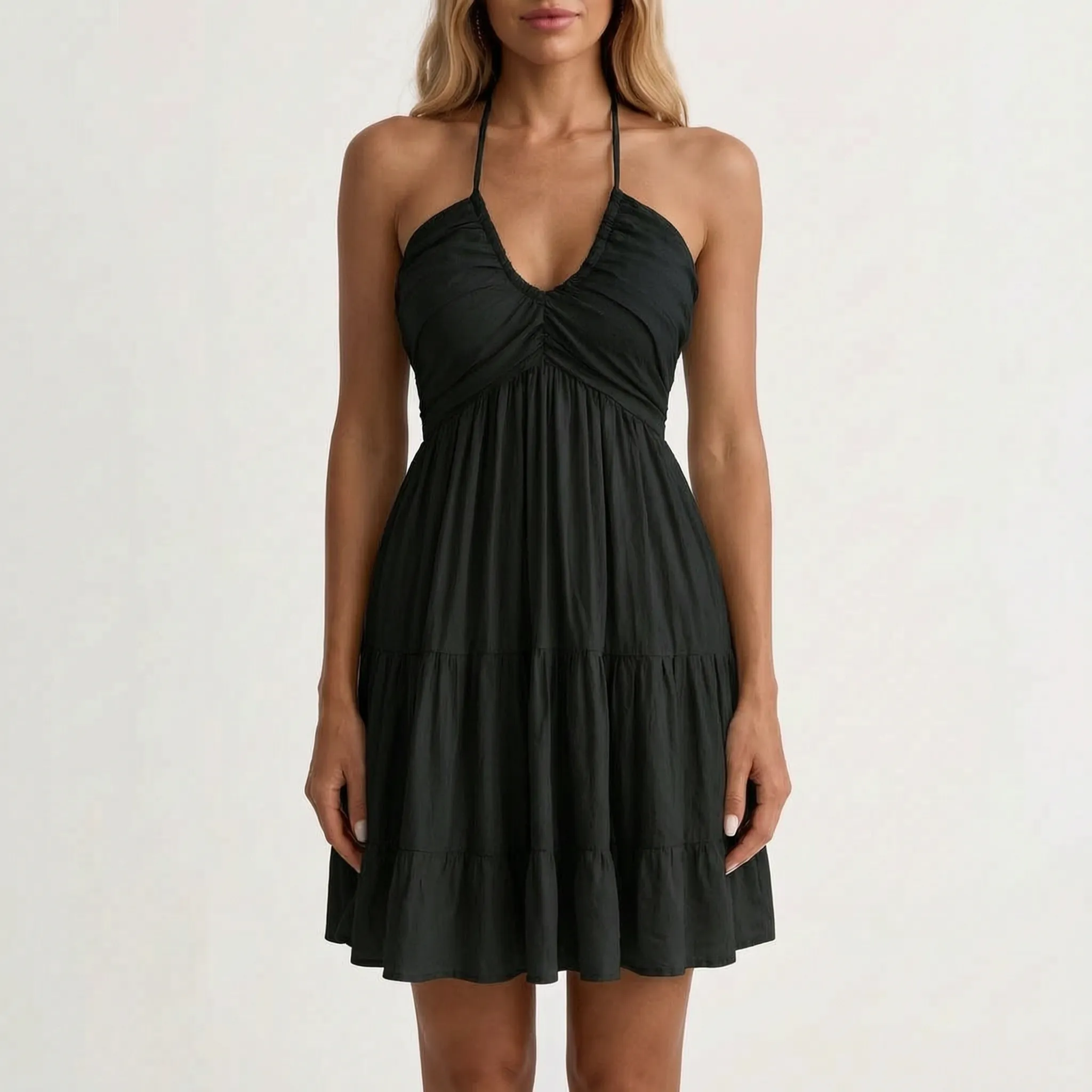 Nadine  - Ruched Halter Neck Mini Dress