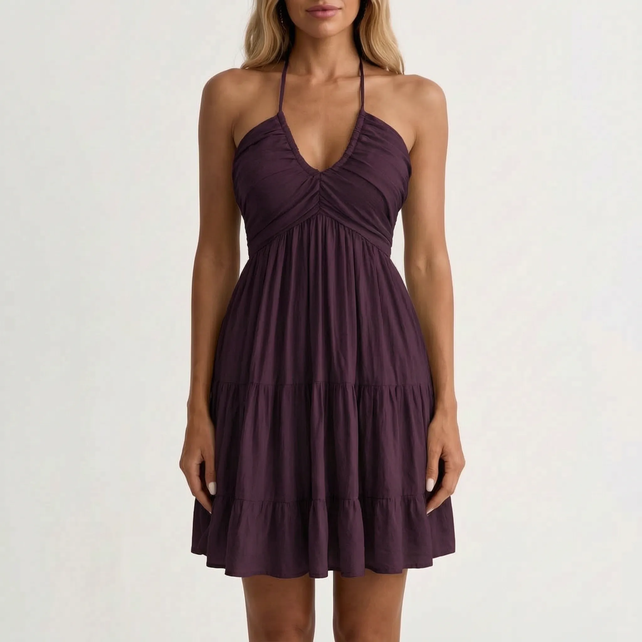 Nadine  - Ruched Halter Neck Mini Dress
