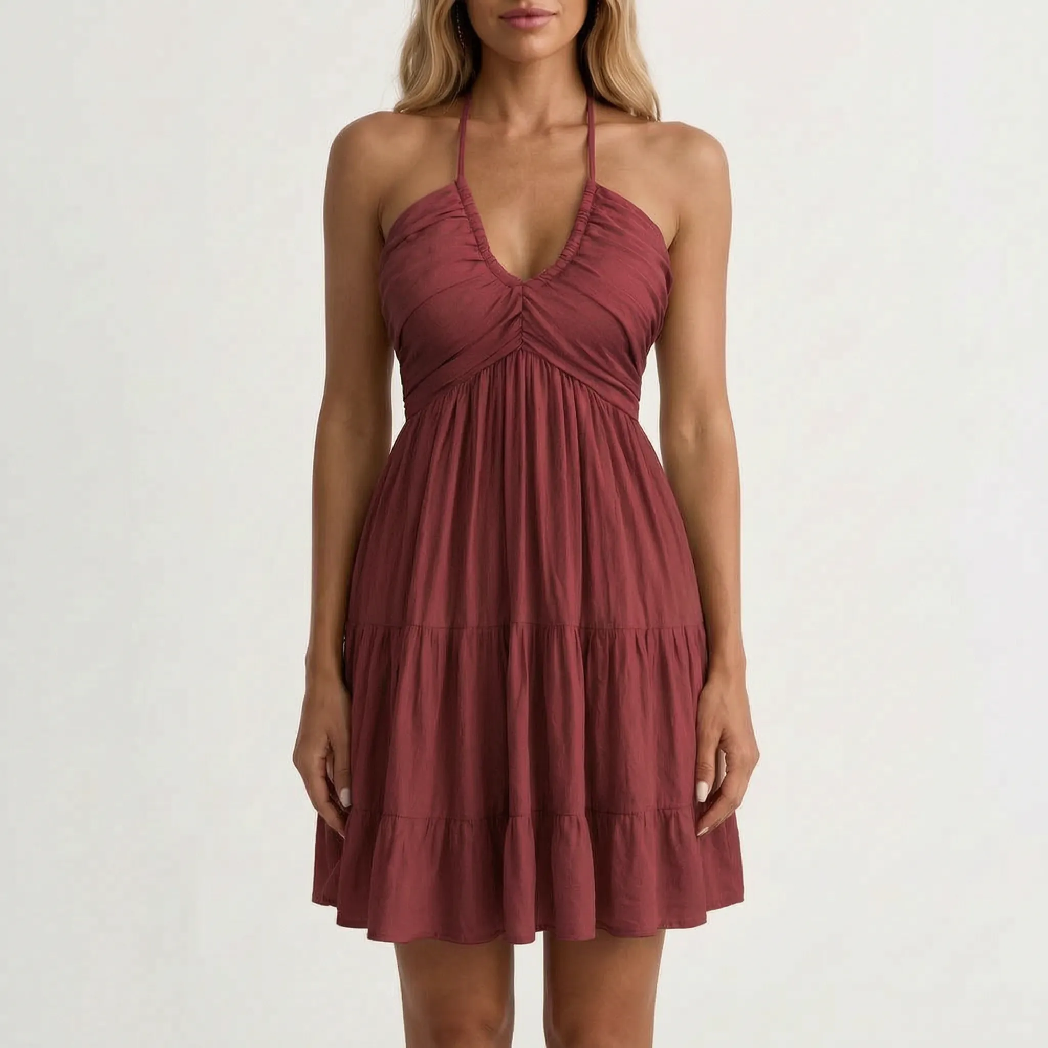 Nadine  - Ruched Halter Neck Mini Dress