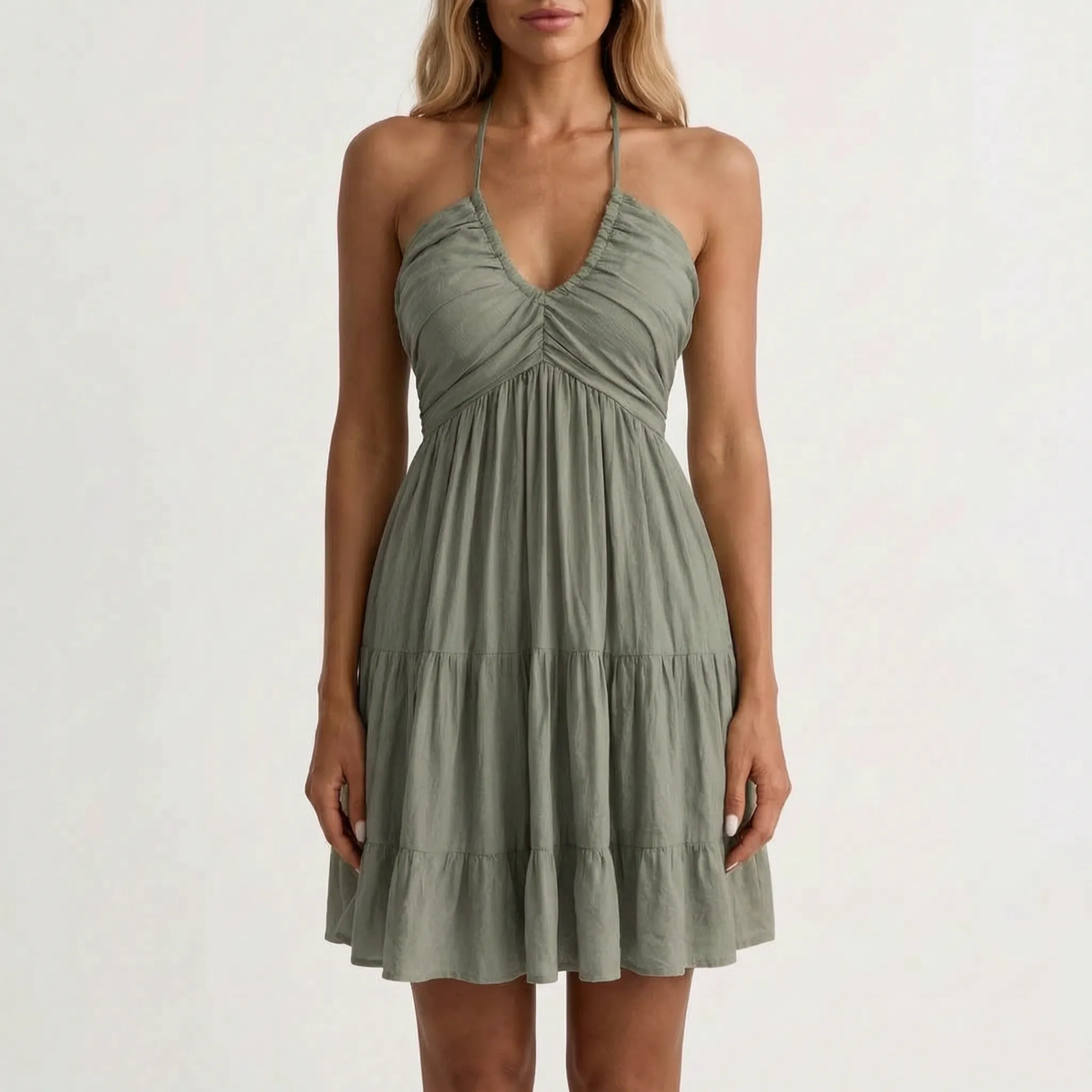 Nadine  - Ruched Halter Neck Mini Dress