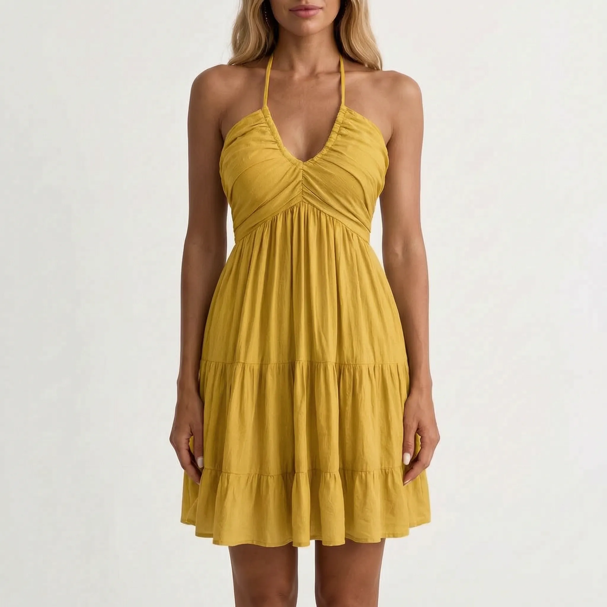 Nadine  - Ruched Halter Neck Mini Dress
