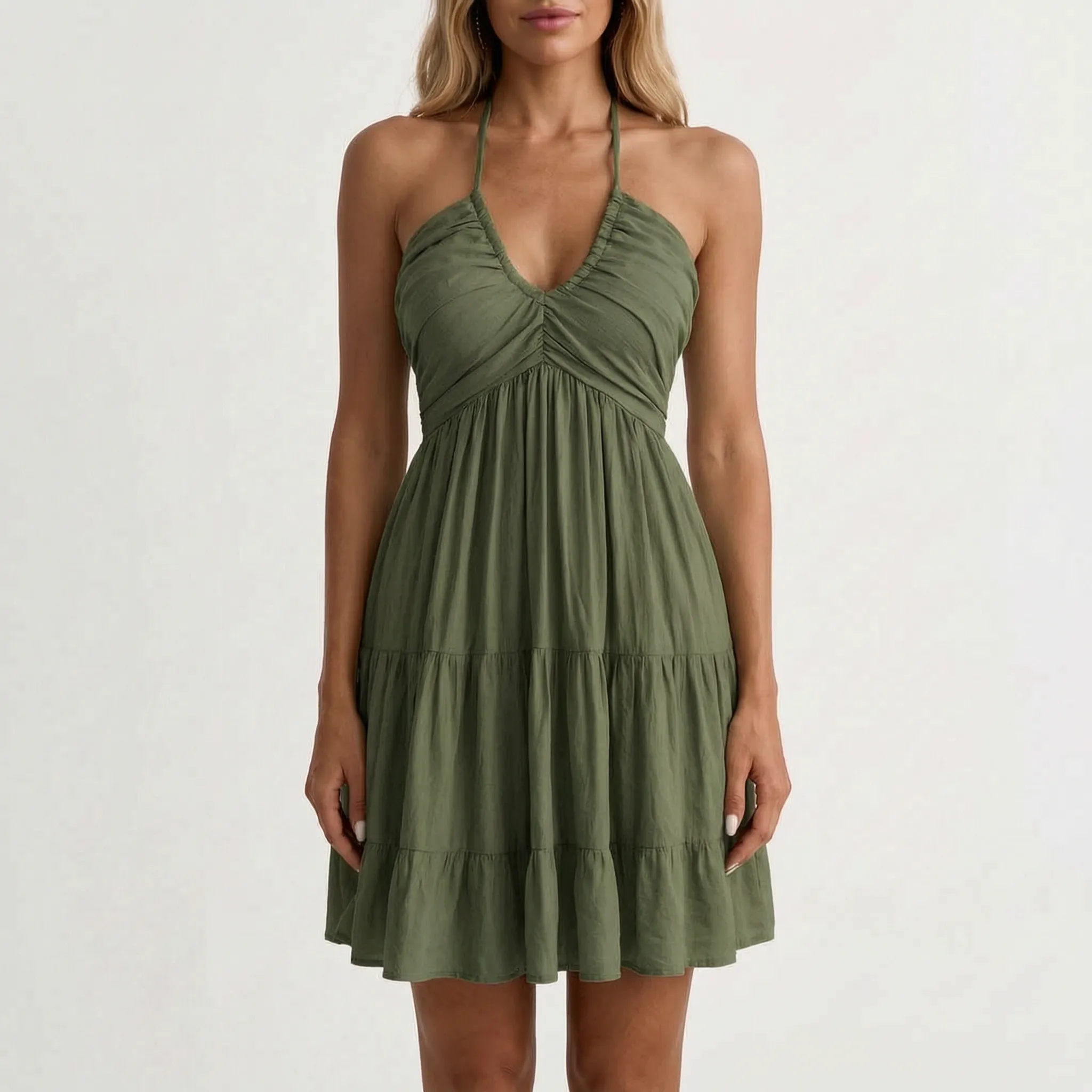Nadine  - Ruched Halter Neck Mini Dress