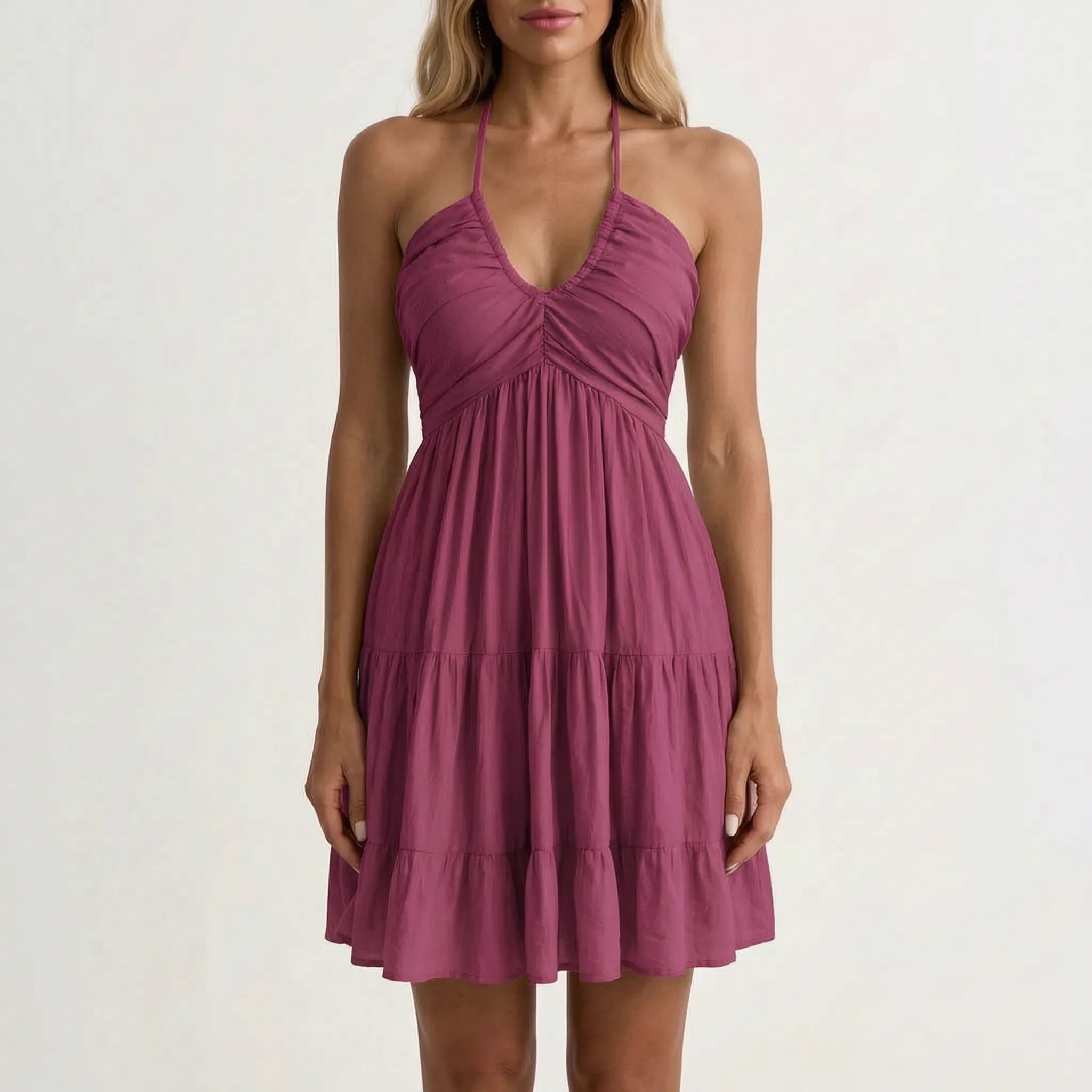 Nadine  - Ruched Halter Neck Mini Dress