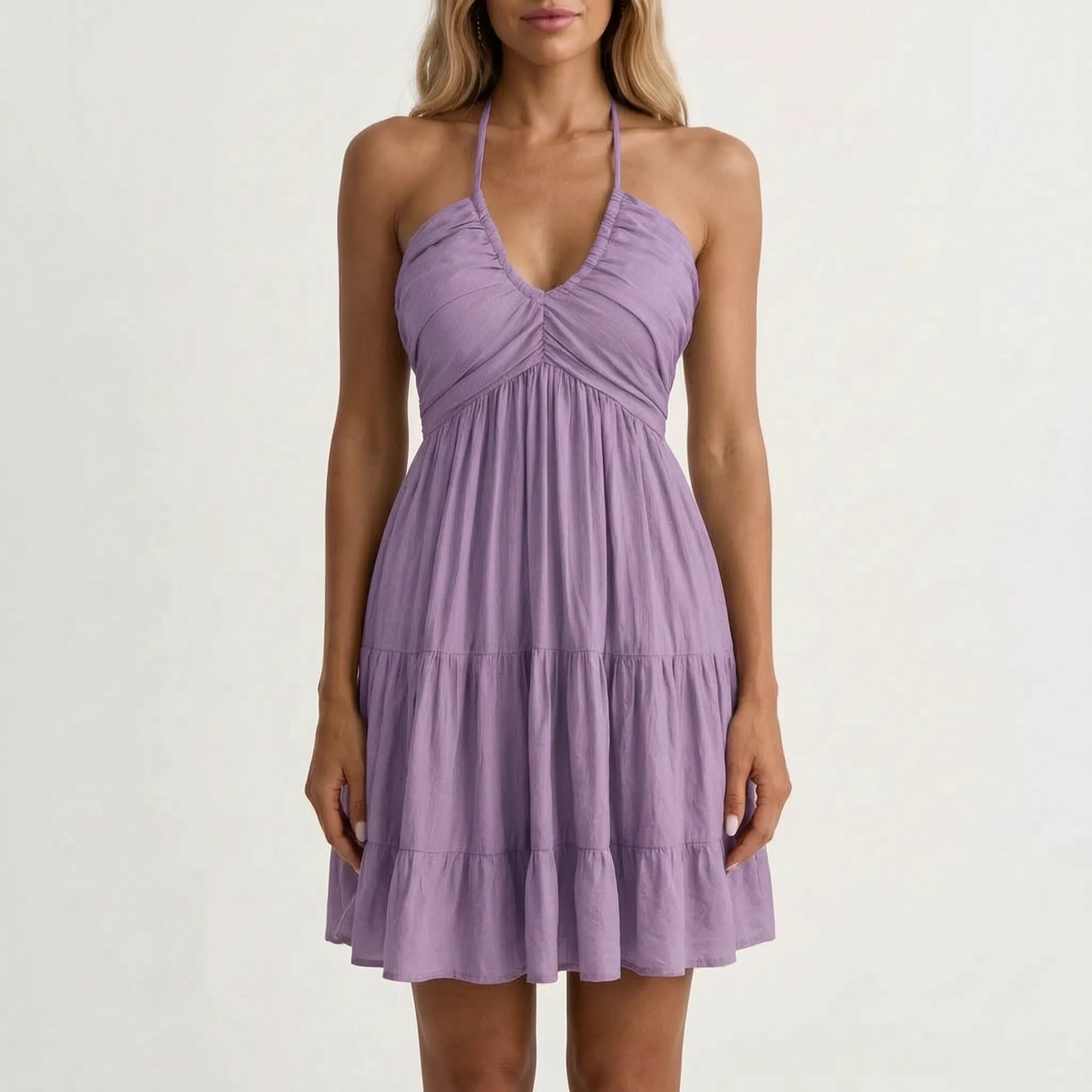 Nadine  - Ruched Halter Neck Mini Dress