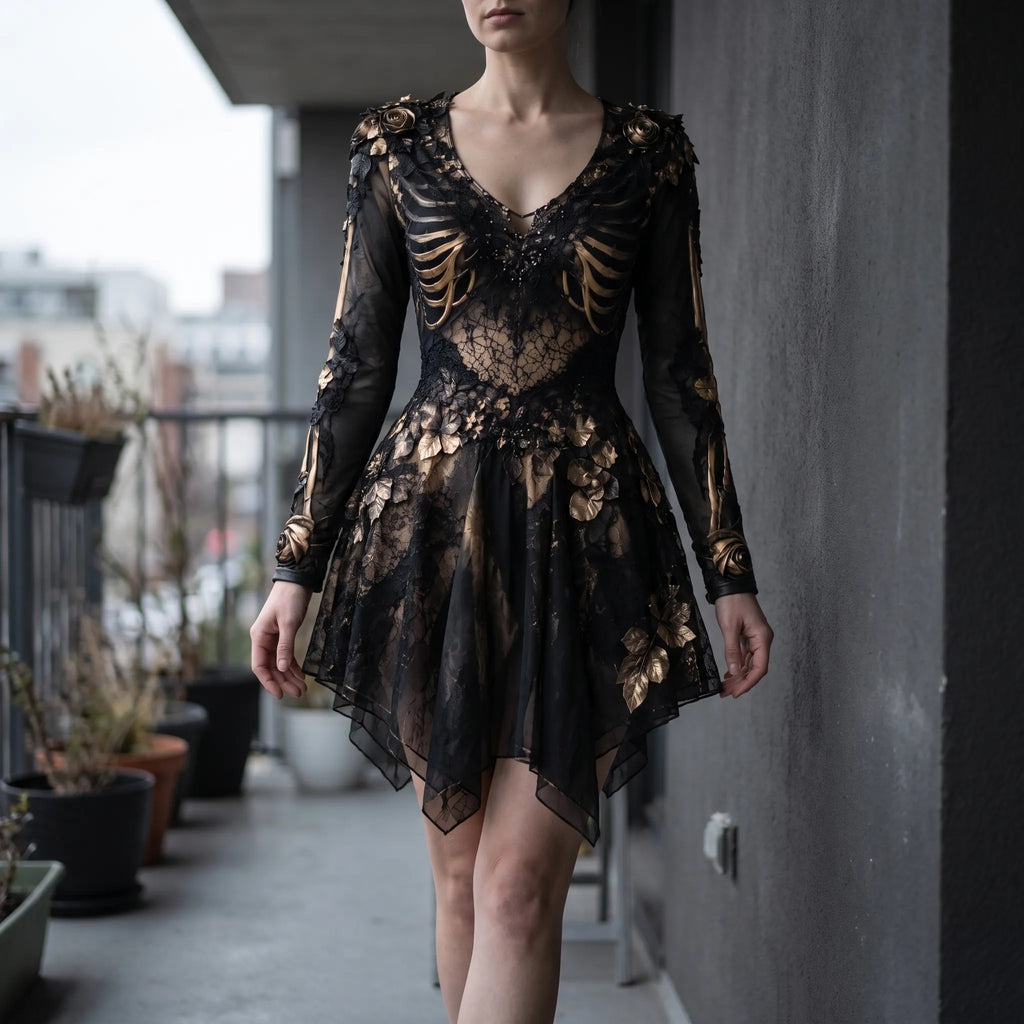Naomi  - Long Sleeve Gothic Mini Dress