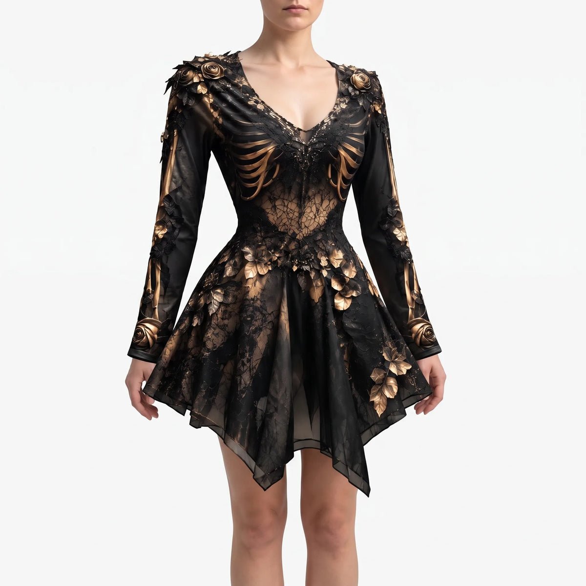 Naomi  - Long Sleeve Gothic Mini Dress