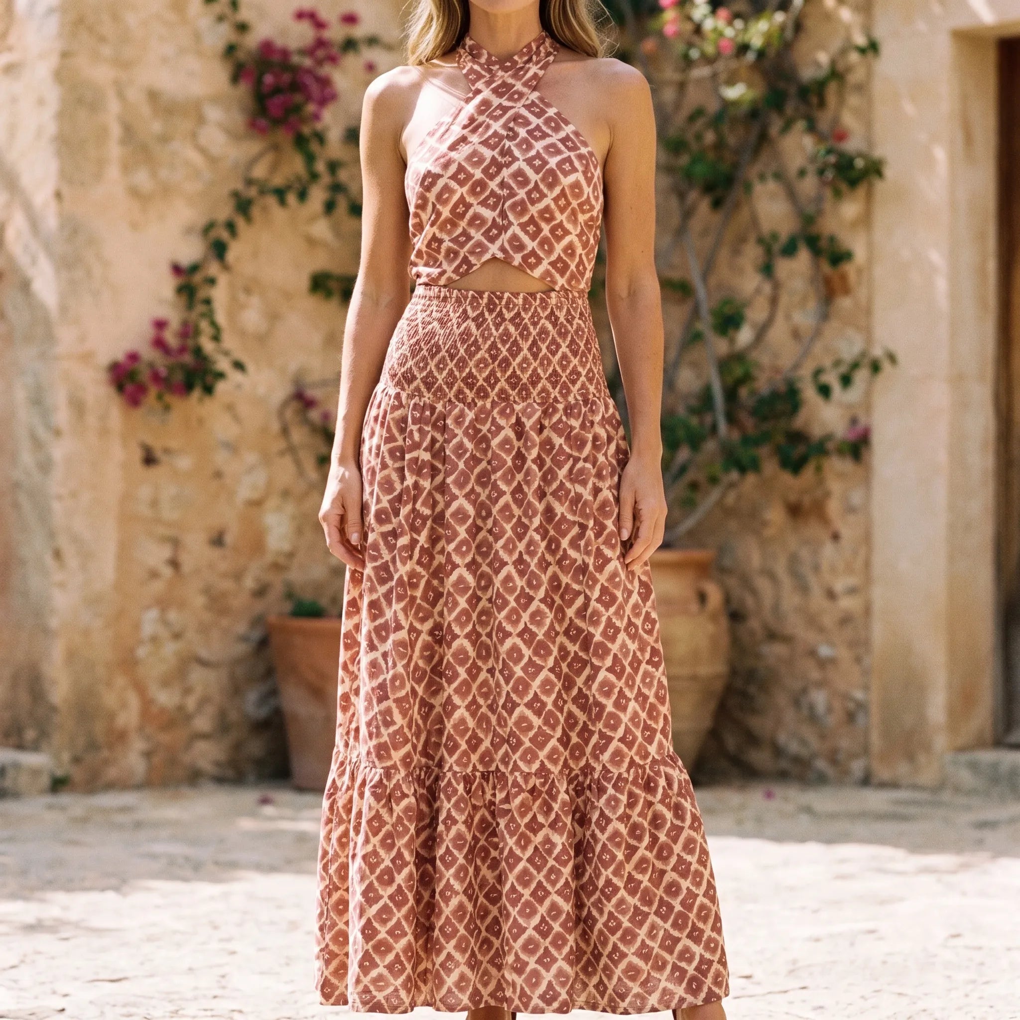 Nichole  - Geometric Pattern Sleeveless Midi Dress