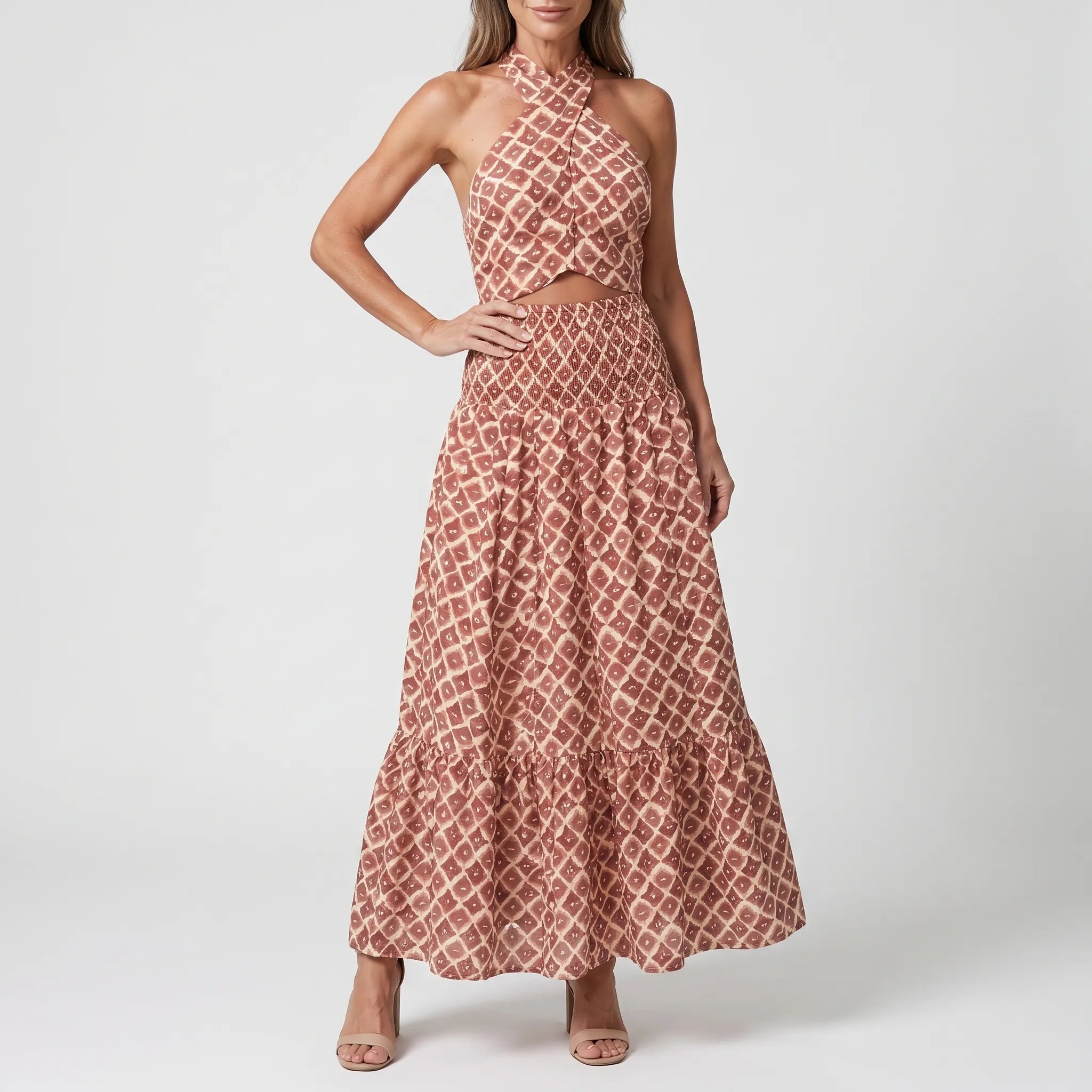 Nichole  - Geometric Pattern Sleeveless Midi Dress