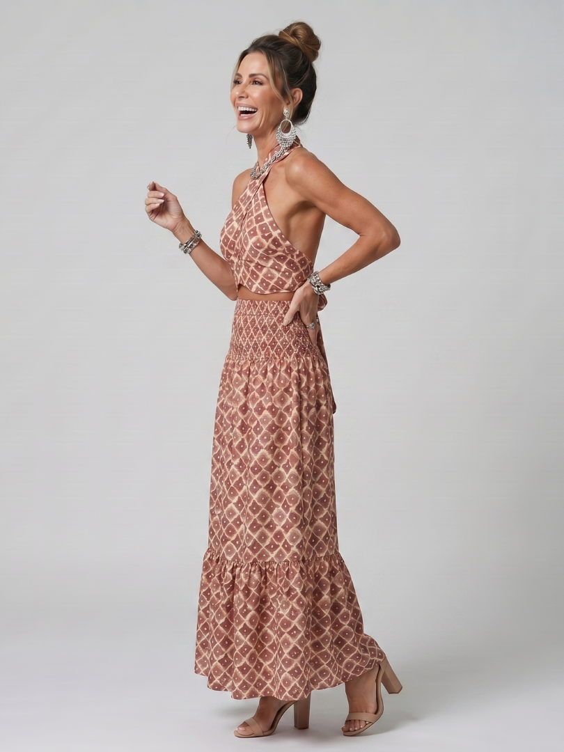 Nichole  - Geometric Pattern Sleeveless Midi Dress