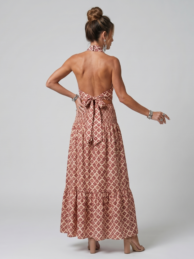 Nichole  - Geometric Pattern Sleeveless Midi Dress