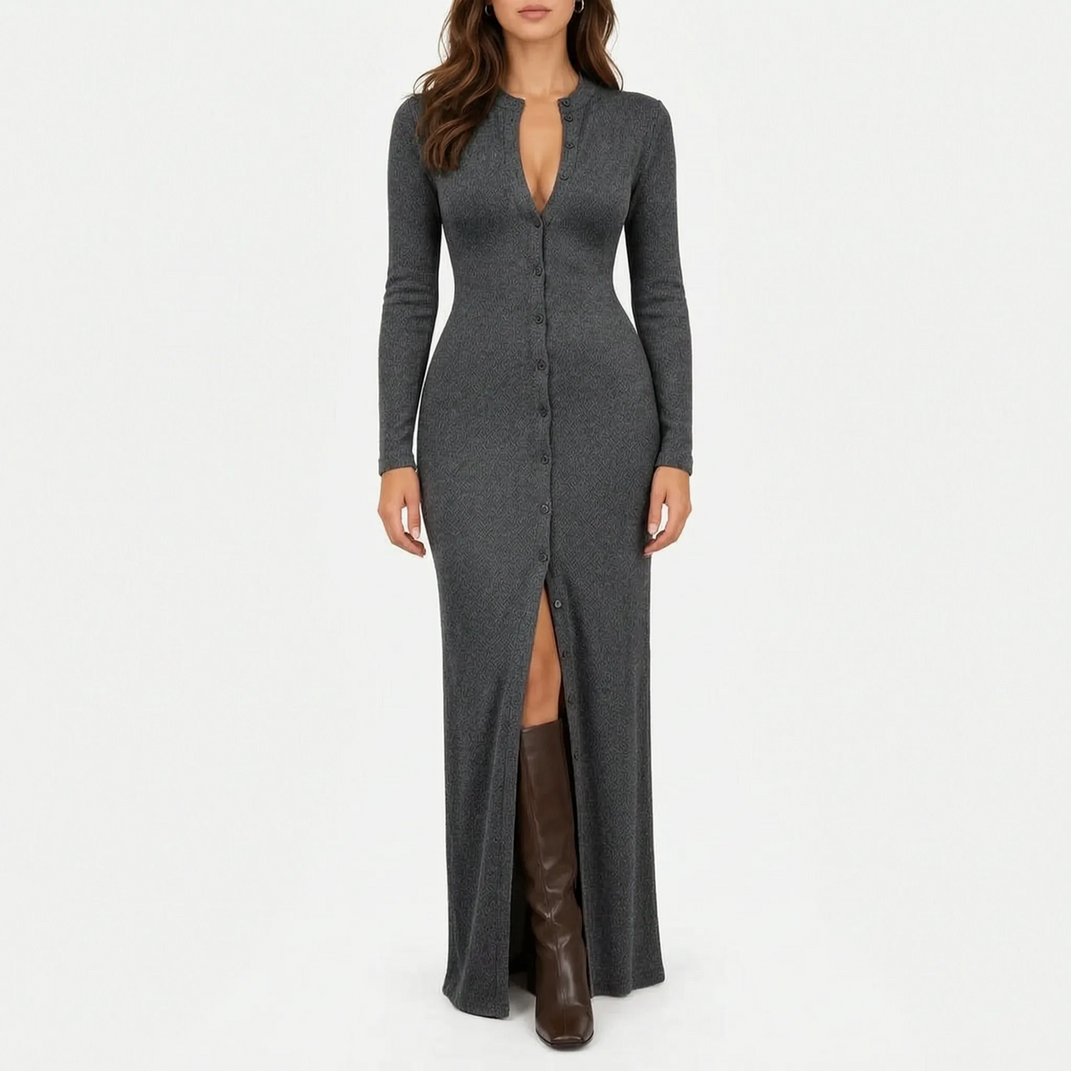 Ruth  - Ribbed Knit Long Sleeve Dress