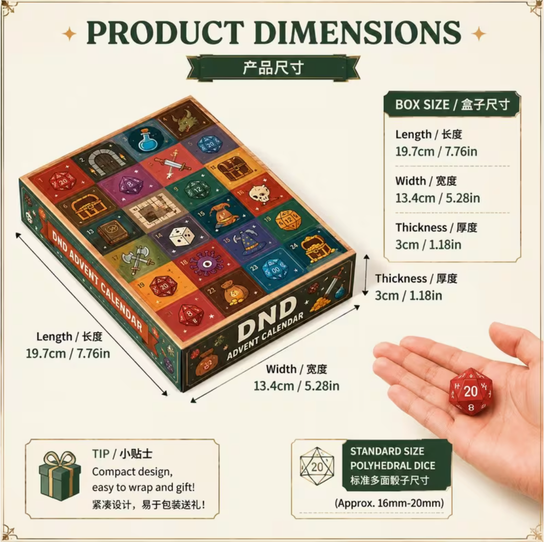 Roll & Reveal – 24-Day Polyhedral Dice Adult Advent Calendar 2026