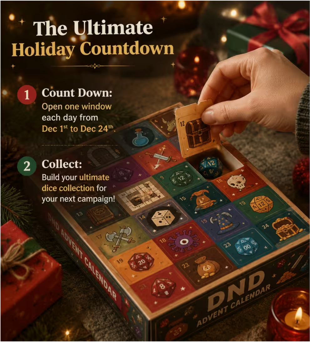 Roll & Reveal – 24-Day Polyhedral Dice Adult Advent Calendar 2026