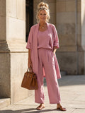 Serene Collection | Women's Loungewear Set with Flowing Kimono & Wide-Leg Trousers | Soft Scoop Neck Tank for Everyday Comfort 0