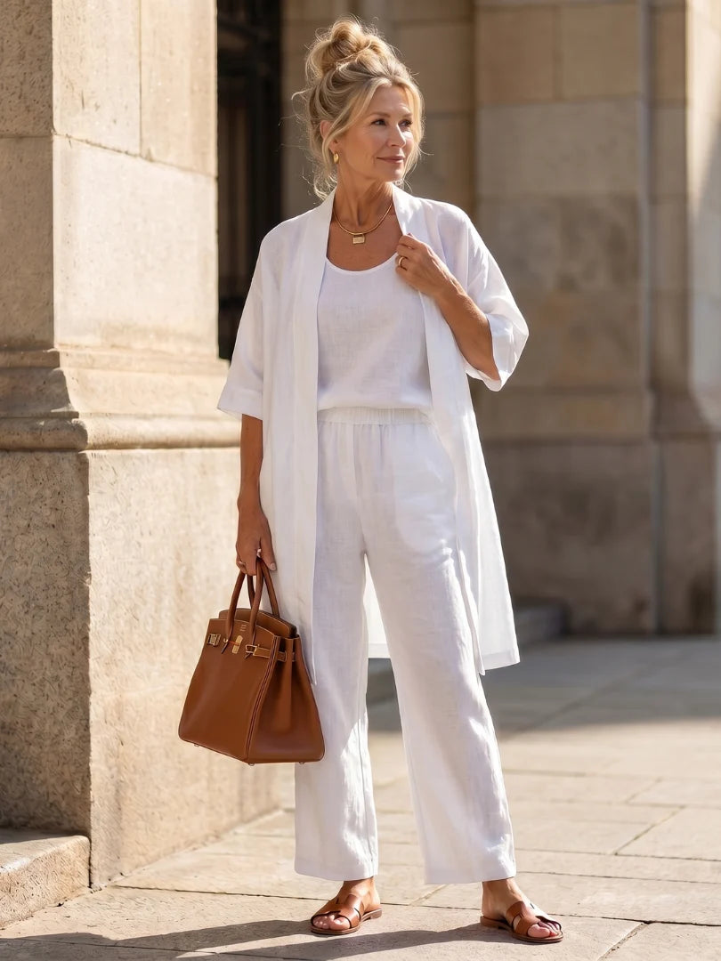 Serene Collection | Women's Loungewear Set with Flowing Kimono & Wide-Leg Trousers | Soft Scoop Neck Tank for Everyday Comfort 10