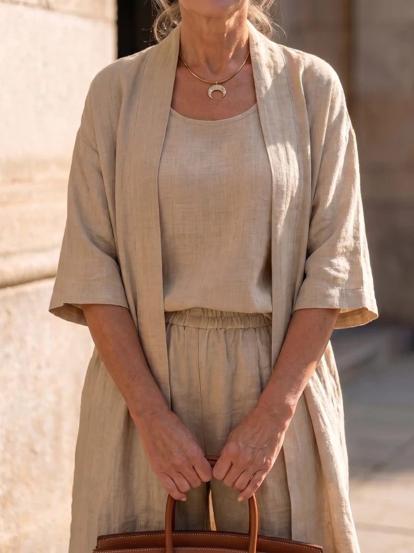 Serene Collection | Women's Loungewear Set with Flowing Kimono & Wide-Leg Trousers | Soft Scoop Neck Tank for Everyday Comfort 5