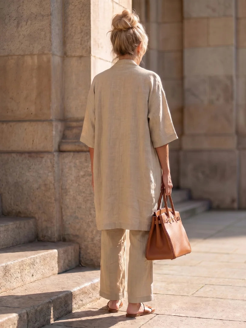 Serene Collection | Women's Loungewear Set with Flowing Kimono & Wide-Leg Trousers | Soft Scoop Neck Tank for Everyday Comfort 6