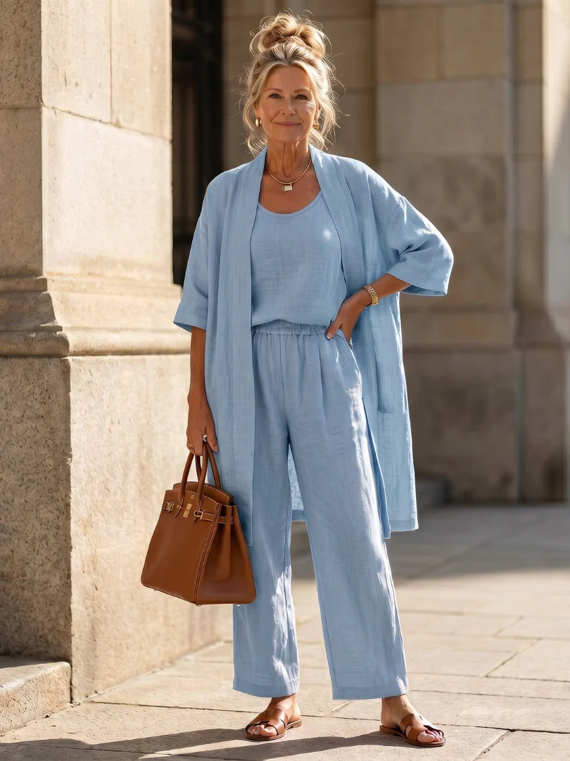 Serene Collection | Women's Loungewear Set with Flowing Kimono & Wide-Leg Trousers | Soft Scoop Neck Tank for Everyday Comfort 7