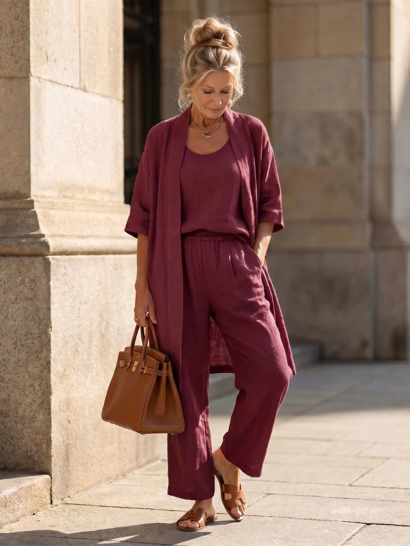 Serene Collection | Women's Loungewear Set with Flowing Kimono & Wide-Leg Trousers | Soft Scoop Neck Tank for Everyday Comfort 8