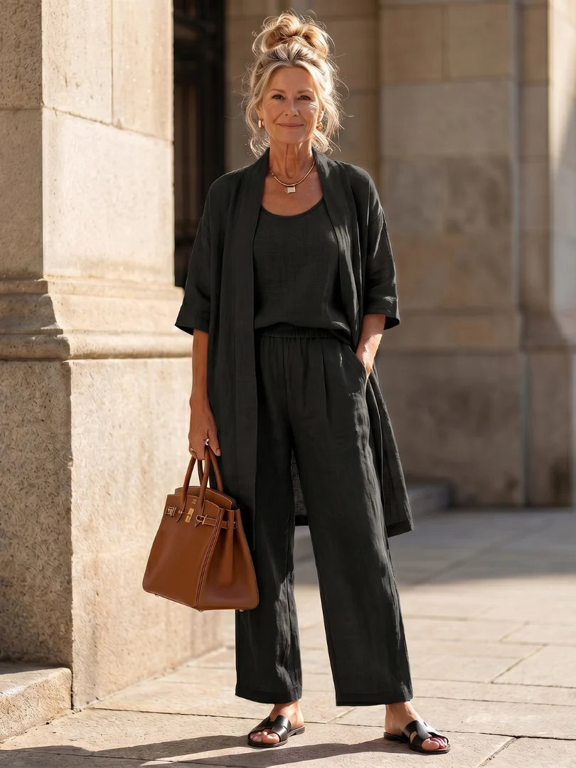 Serene Collection | Women's Loungewear Set with Flowing Kimono & Wide-Leg Trousers | Soft Scoop Neck Tank for Everyday Comfort 9
