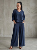 Serene Comfort | Women's Layered Loungewear Set with V-Neck Tunic & Wide-Leg Palazzo Pants for Relaxed Style 0