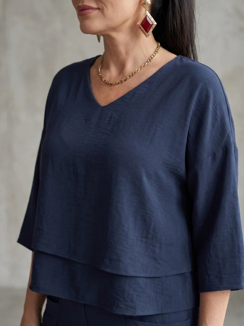 Serene Comfort | Women's Layered Loungewear Set with V-Neck Tunic & Wide-Leg Palazzo Pants for Relaxed Style 1
