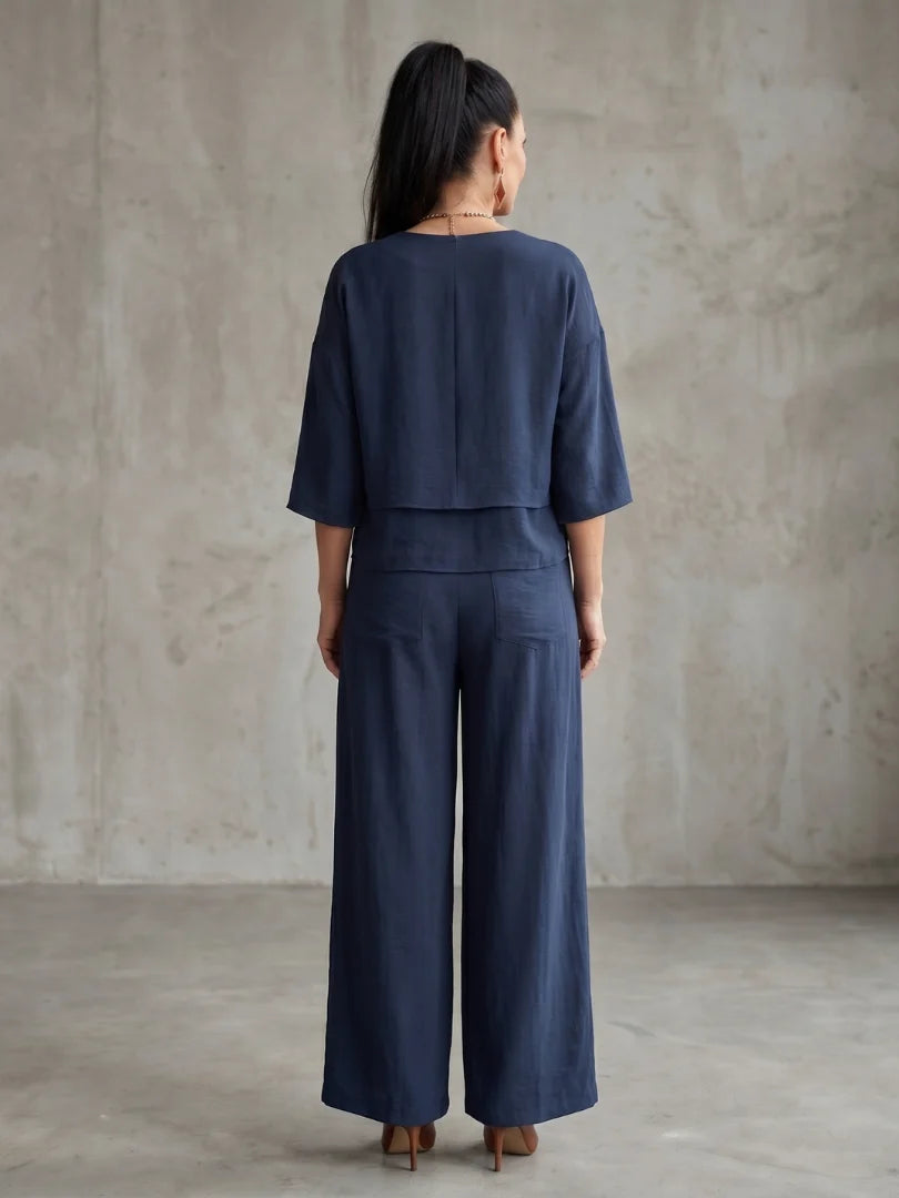 Serene Comfort | Women's Layered Loungewear Set with V-Neck Tunic & Wide-Leg Palazzo Pants for Relaxed Style 3