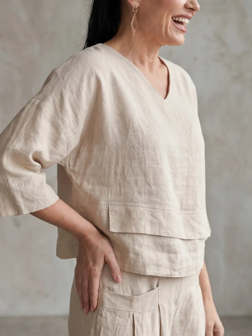 Serene Comfort | Women's Layered Loungewear Set with V-Neck Tunic & Wide-Leg Palazzo Pants for Relaxed Style 5
