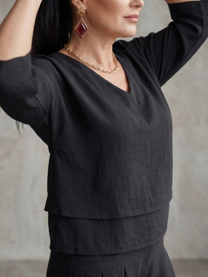Serene Comfort | Women's Layered Loungewear Set with V-Neck Tunic & Wide-Leg Palazzo Pants for Relaxed Style 7