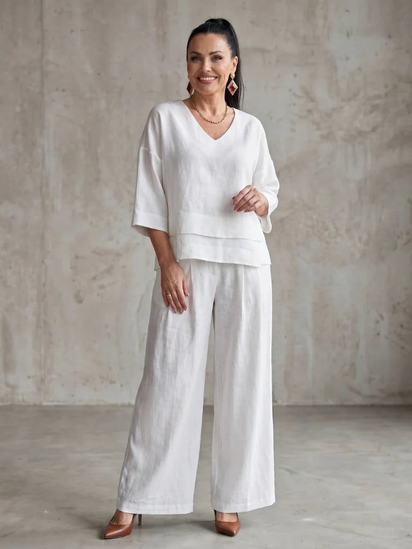 Serene Comfort | Women's Layered Loungewear Set with V-Neck Tunic & Wide-Leg Palazzo Pants for Relaxed Style 8