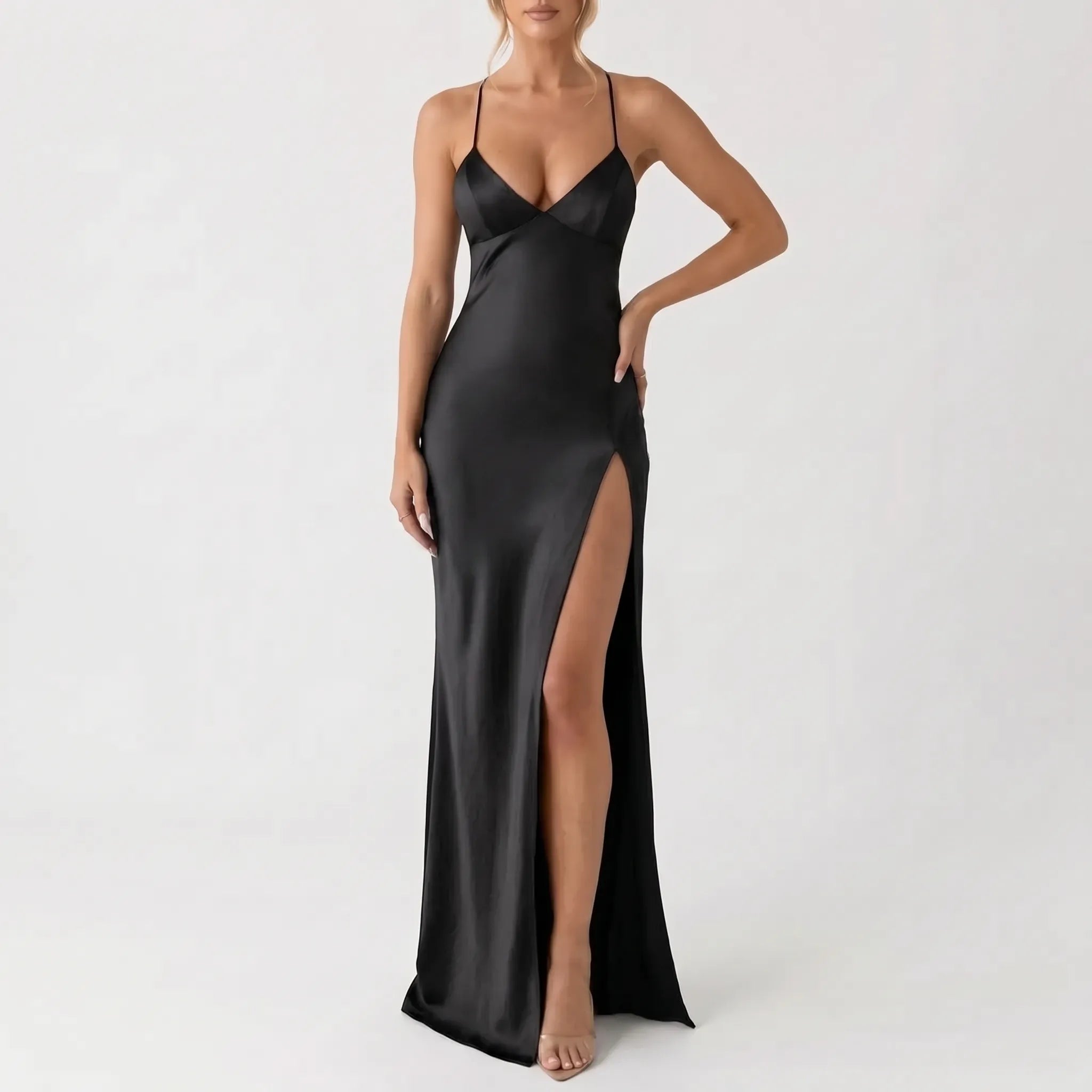 Sheri  - V-Neck Spaghetti Strap Evening Maxi Dress