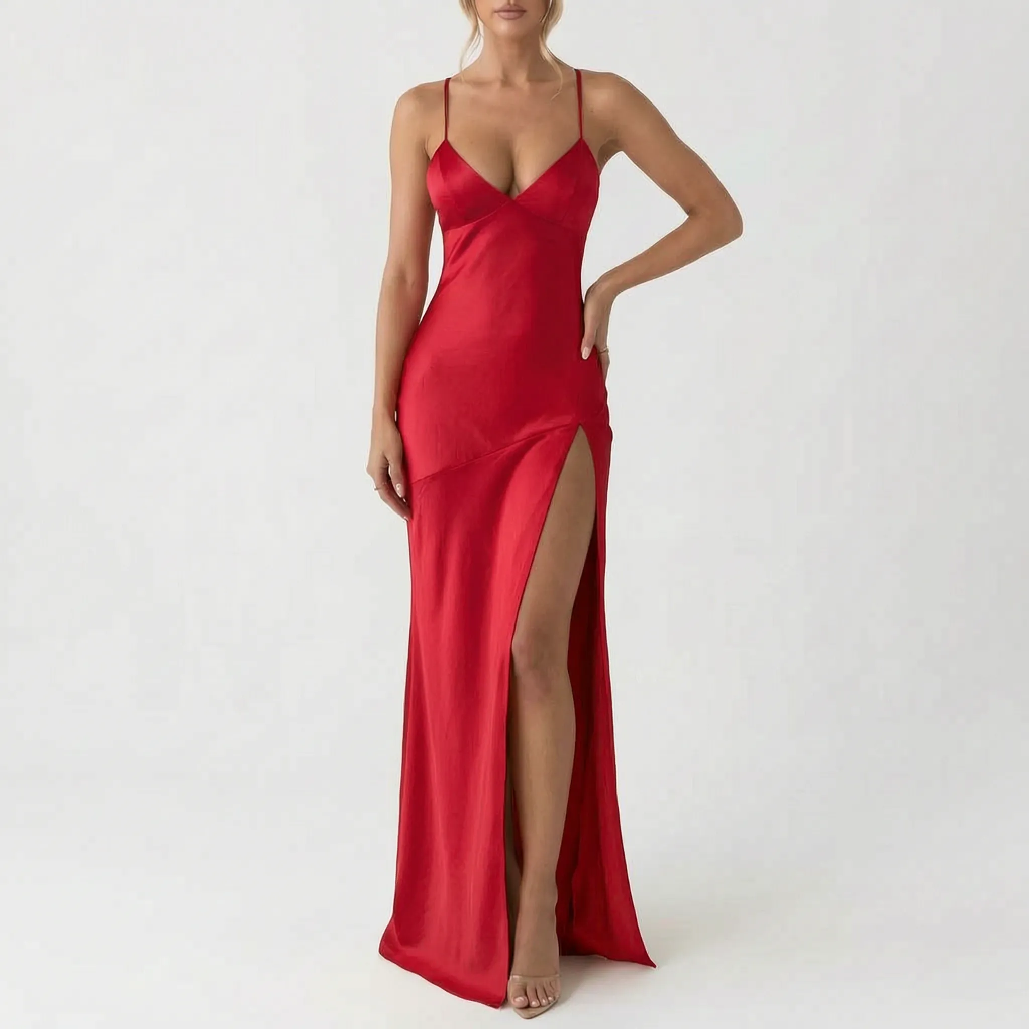 Sheri  - V-Neck Spaghetti Strap Evening Maxi Dress