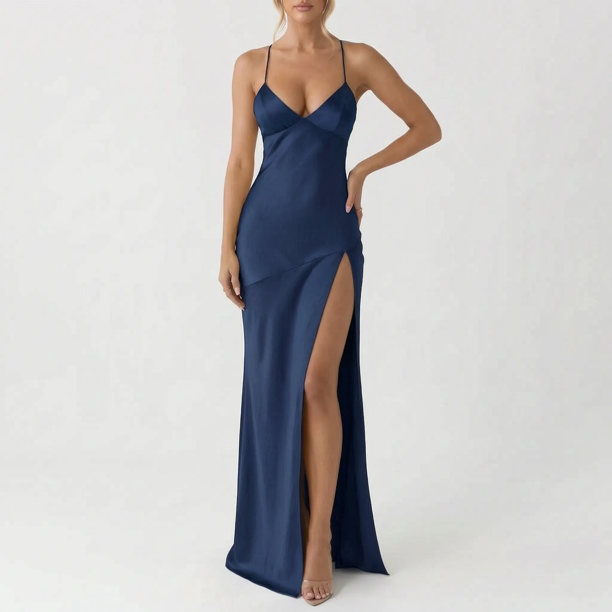 Sheri  - V-Neck Spaghetti Strap Evening Maxi Dress