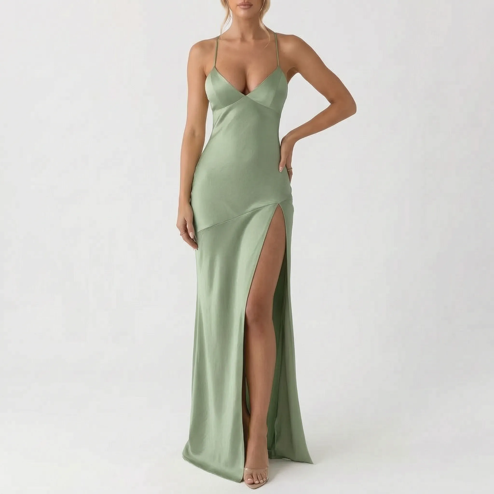 Sheri  - V-Neck Spaghetti Strap Evening Maxi Dress
