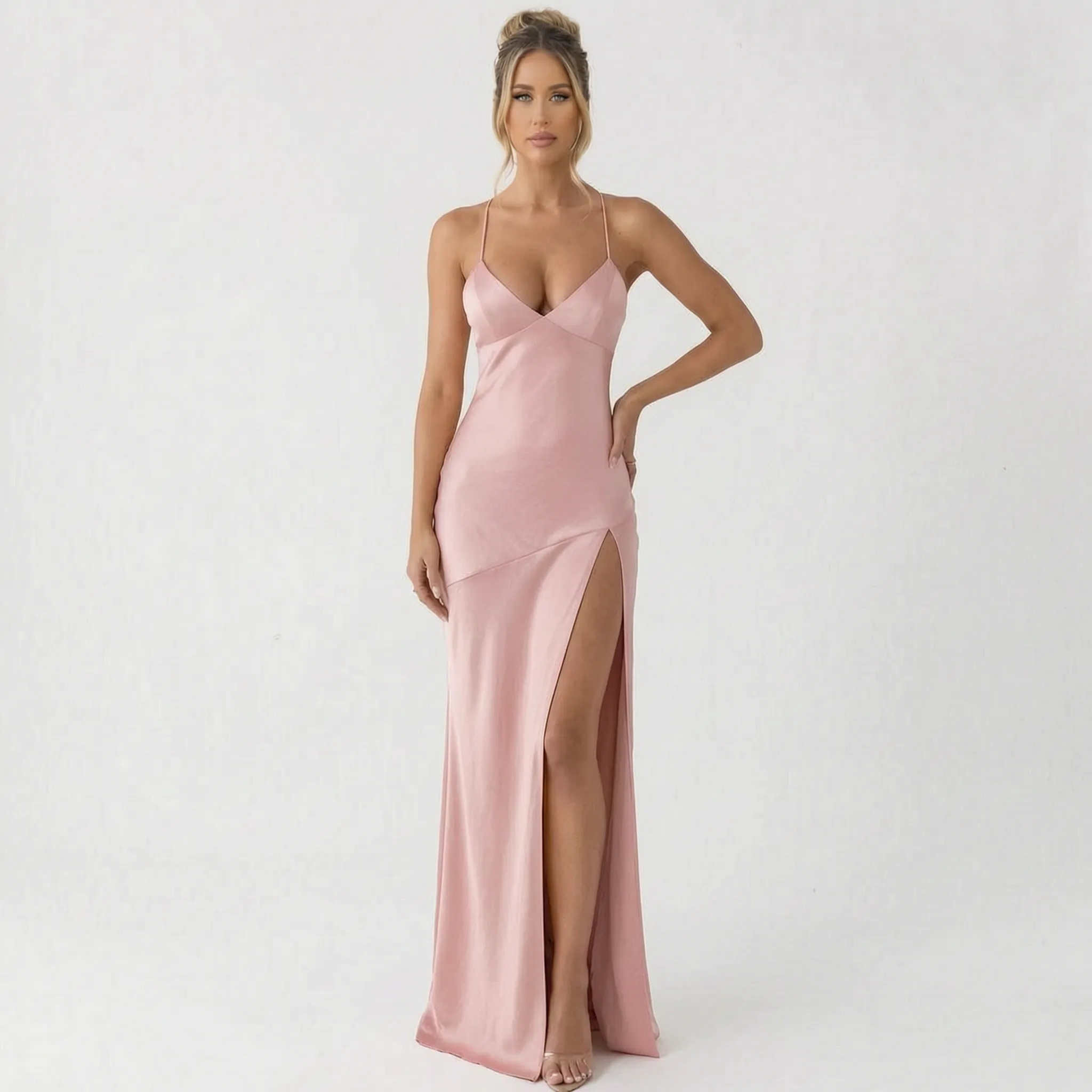 Sheri  - V-Neck Spaghetti Strap Evening Maxi Dress