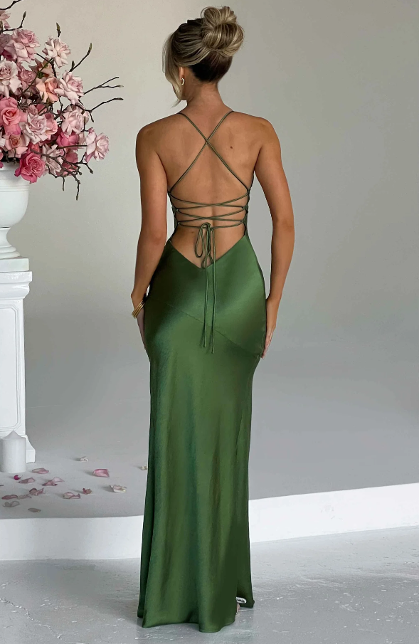 Sheri  - V-Neck Spaghetti Strap Evening Maxi Dress