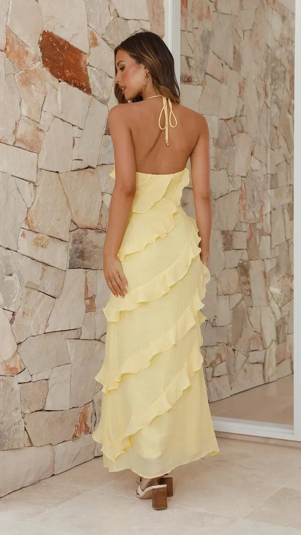 Stella  - Tiered Ruffle Halter Neck Maxi Dress