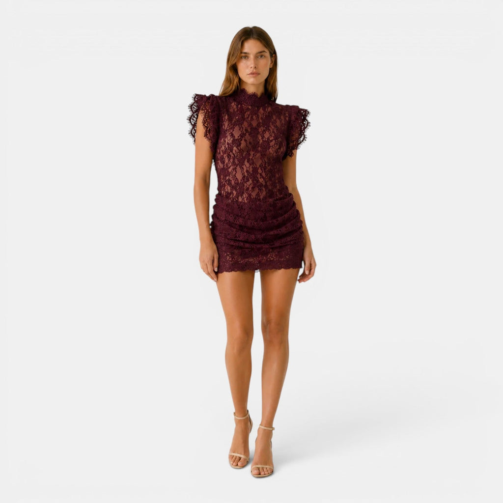 Tasha  - High-Neck Ruched Mini Dress