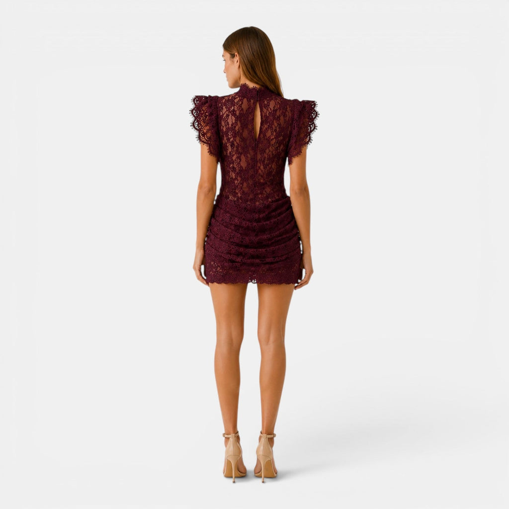 Tasha  - High-Neck Ruched Mini Dress
