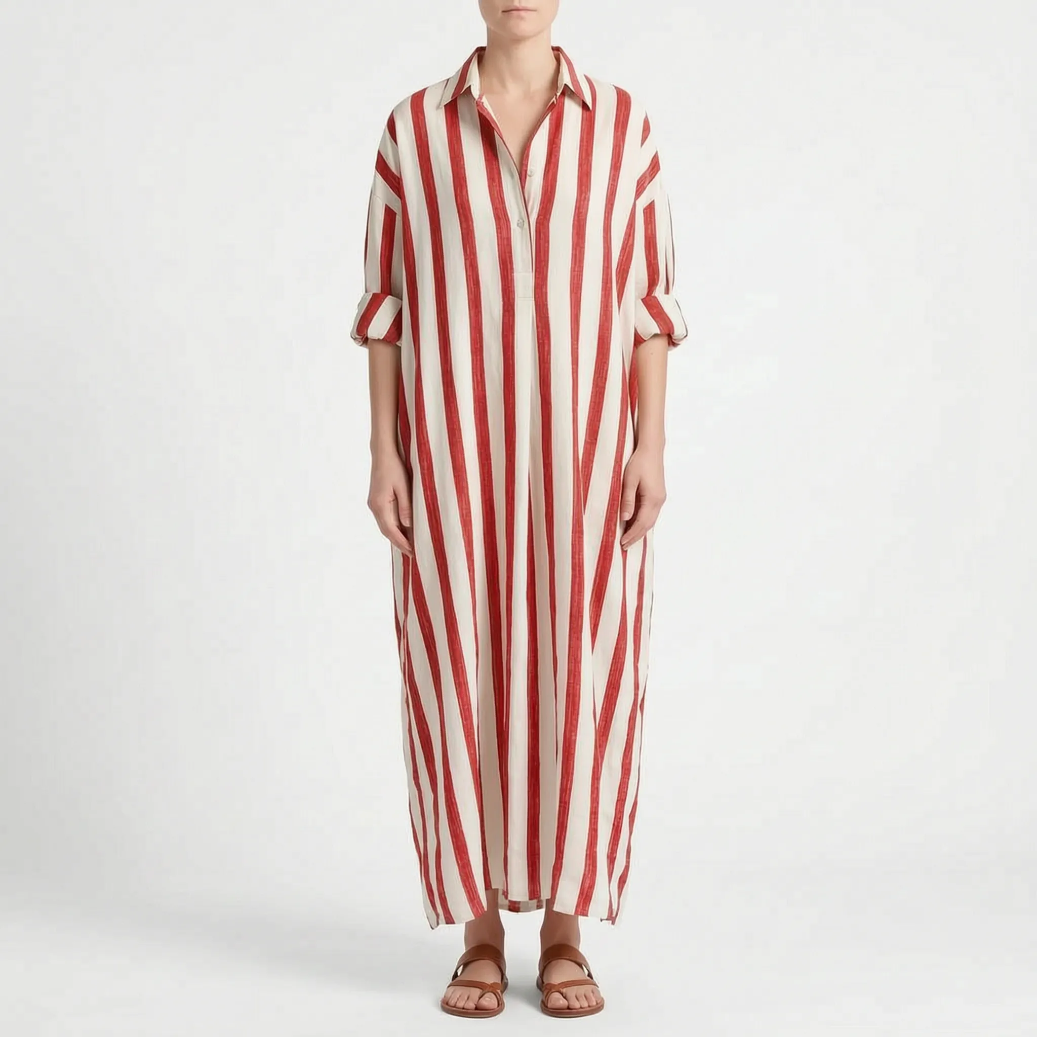 Tracy  - Casual Striped Midi Shirt Dress