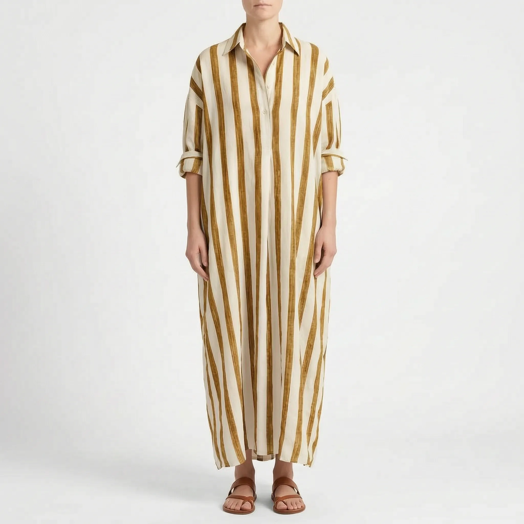 Tracy  - Casual Striped Midi Shirt Dress