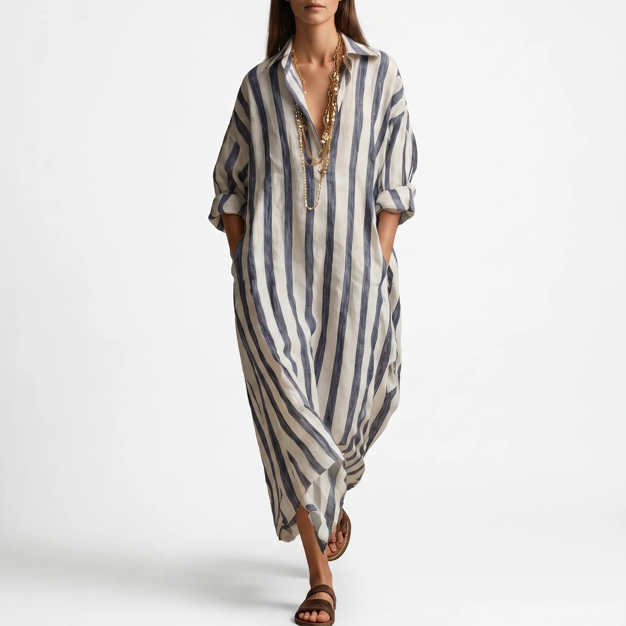 Tracy  - Casual Striped Midi Shirt Dress