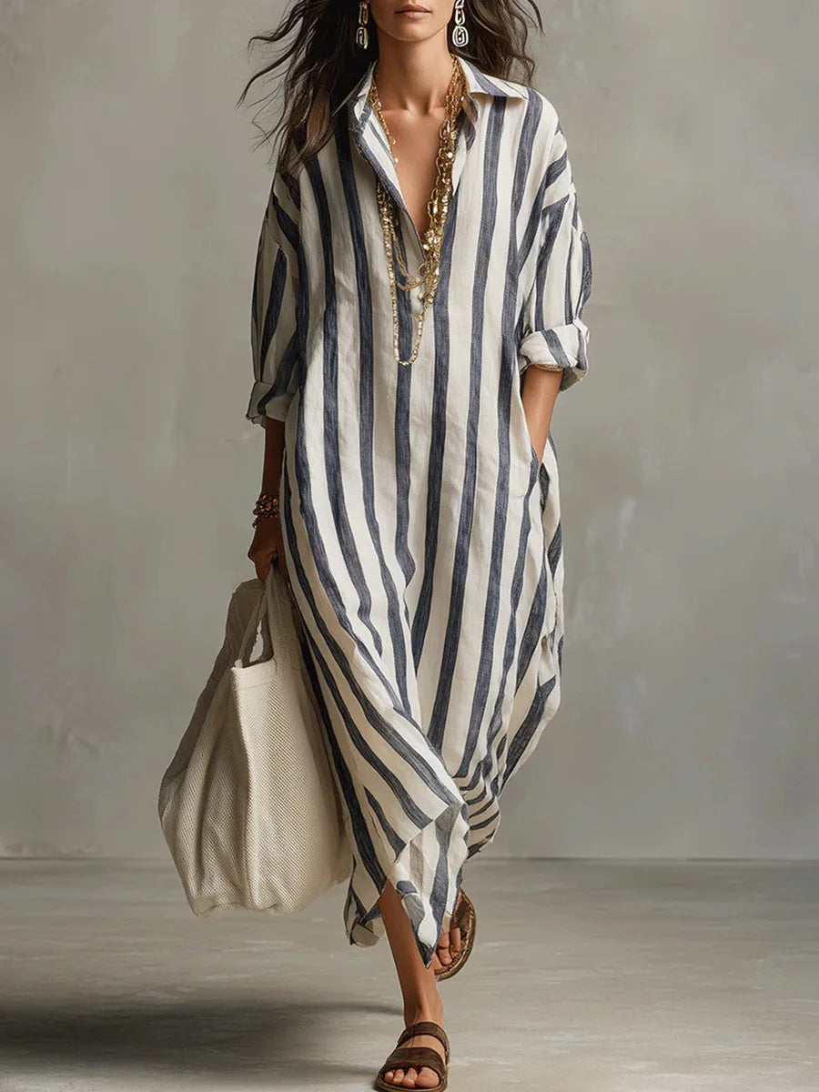 Tracy  - Casual Striped Midi Shirt Dress