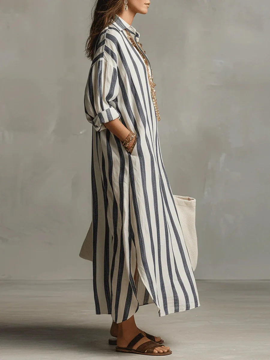 Tracy  - Casual Striped Midi Shirt Dress