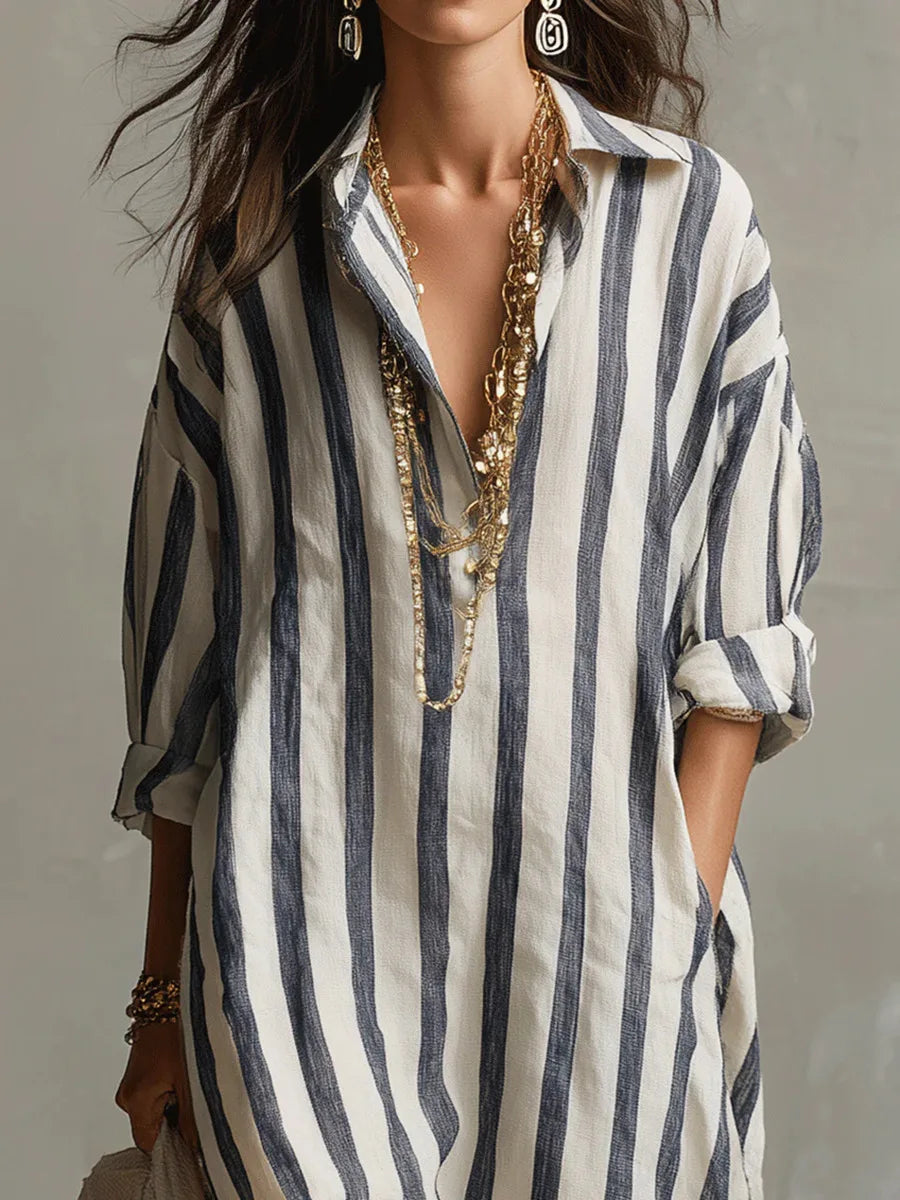 Tracy  - Casual Striped Midi Shirt Dress