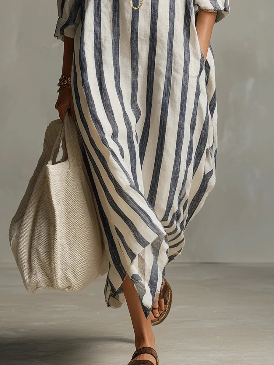Tracy  - Casual Striped Midi Shirt Dress