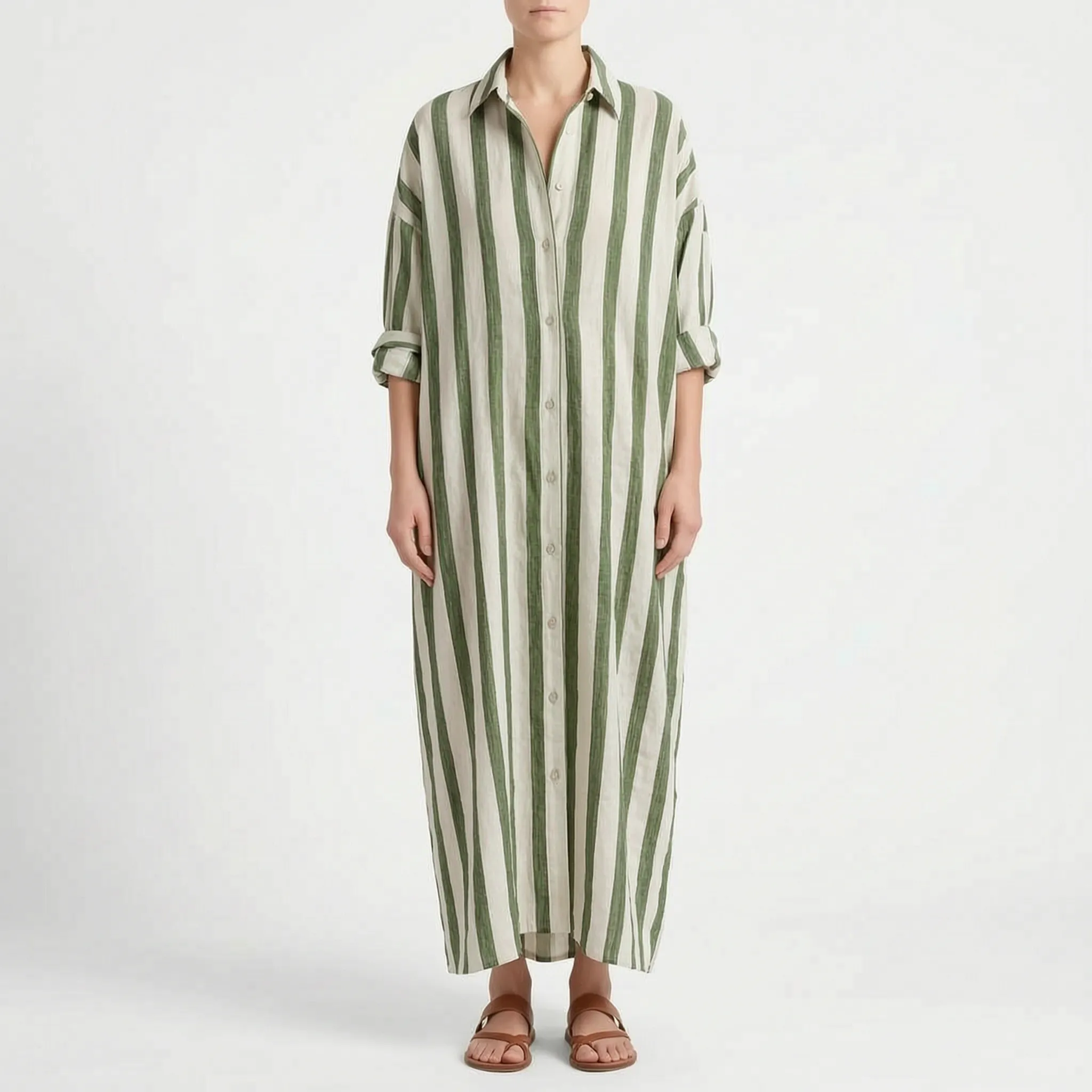 Tracy  - Casual Striped Midi Shirt Dress