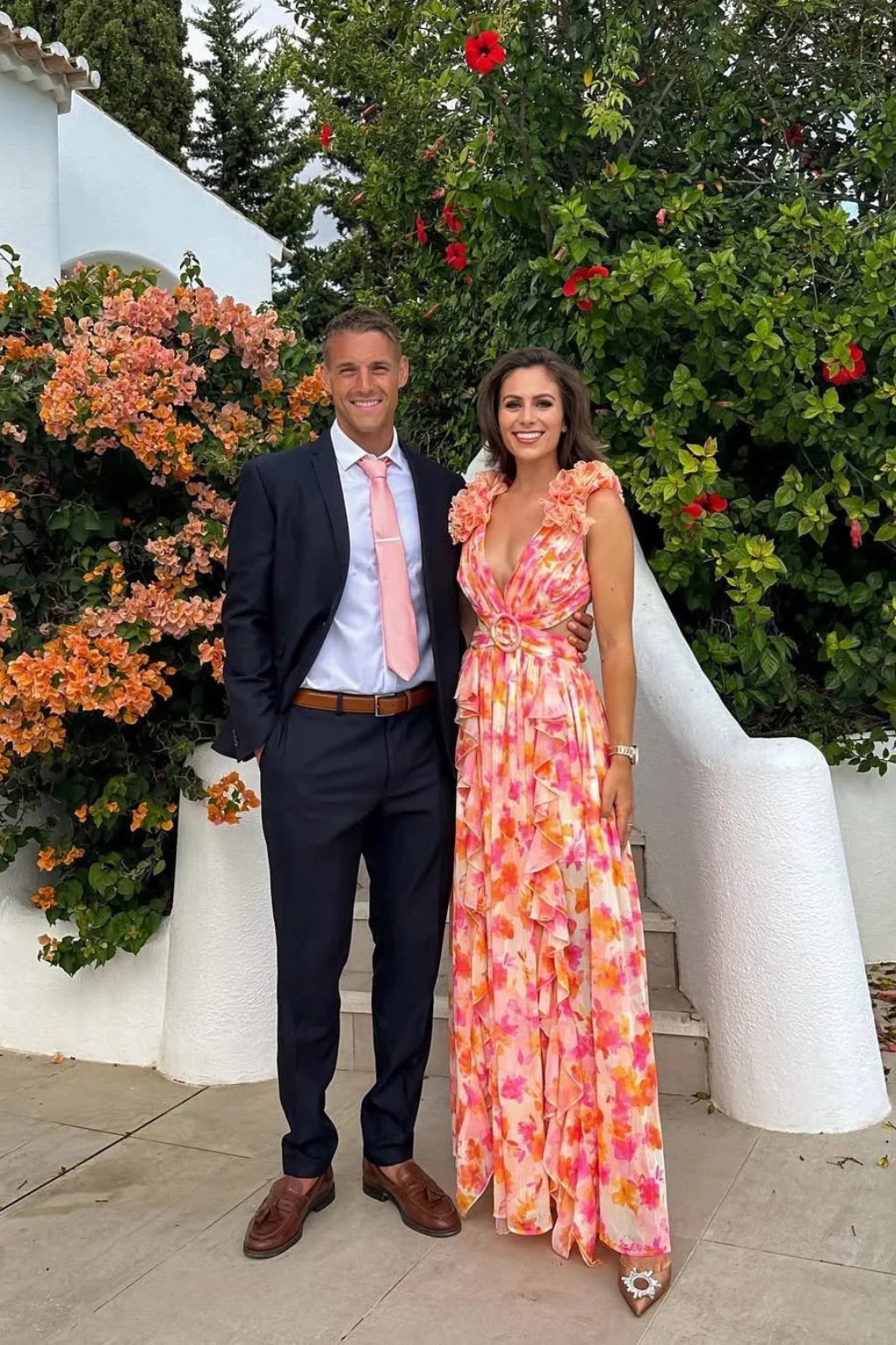 Violet  - Pink Floral Ruffled Maxi Dress